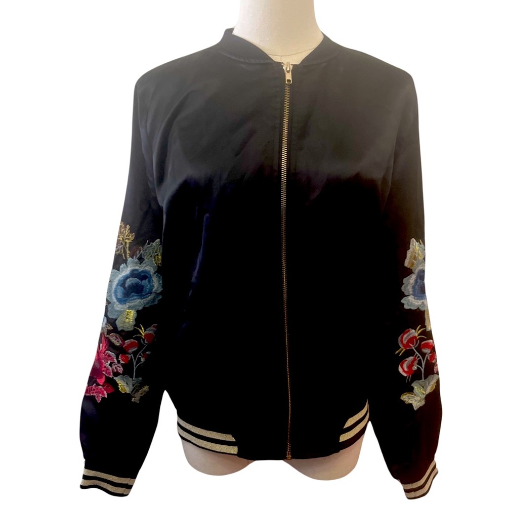 Luna Moon Satin Bomber Jacket embroidered Floral Size Small - Picture 1 of 3